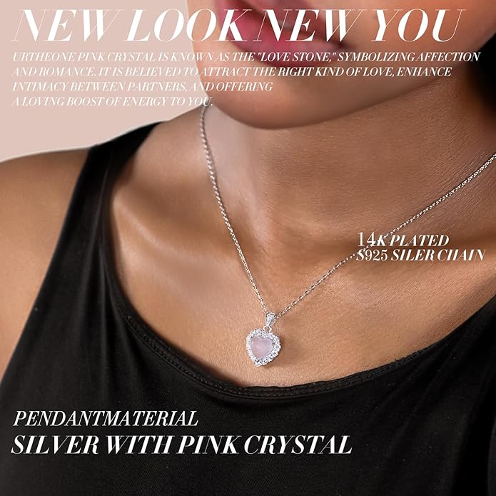 Pendant Necklaces for Women 925 Sterling Silver with Moissanite & Genuine Jewelry, Lucky Clover, Butterfly, Pink Crystal Heart Design, 14K White Gold Plated Nacklace, Mom Wife Women's Birthday Gifts