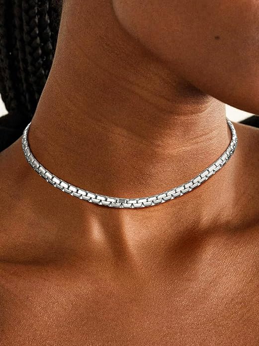 Richsteel Stainless Steel Mens Flat Link Chain Necklace, Black/Gold/Steel Chain for men, 2mm/4mm/6mm Width, No Tarnish & Hypoallergenic Hip Hop Jewelry, 18"-30" Length