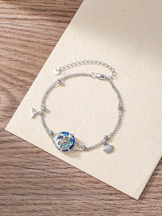 Sea Turtle/Dolphin/Starfish/Seashell/Compass Bracelet for Women 925 Sterling Silver Ocean Wave Anklet Summer Hawaiian Jewelry Gift for Her