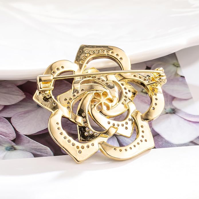 HAISWET Party Flower Elegant Zircon Cz Brooch Pins for Women Gold Color