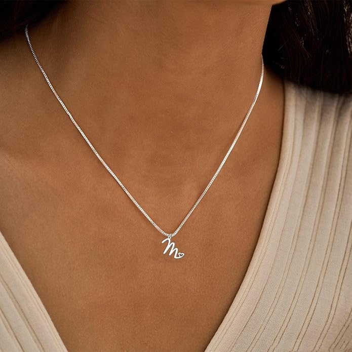 Initial Necklaces for Women Trendy, Dainty Silver Letter Necklace Cute Pendant Choker Name Necklace Personalized Costume Monogram Silver Jewelry Necklace for Women Valentines Gifts