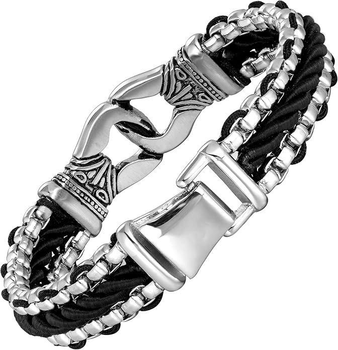 Men’s Link Bracelet Collection – Stainless Steel, Black & Silver Variations, Bracelet & Necklace Sets, 8.3–9" Length, Gift Ready