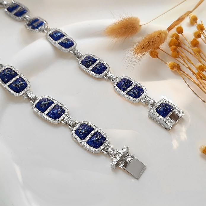 Chunky Necklace for Women 12 Colors Diamond Stone Gold Statement Necklace for Women Full Trendy Blue Birthstone Choker Necklace for Women Square Design Necklace Jewelry