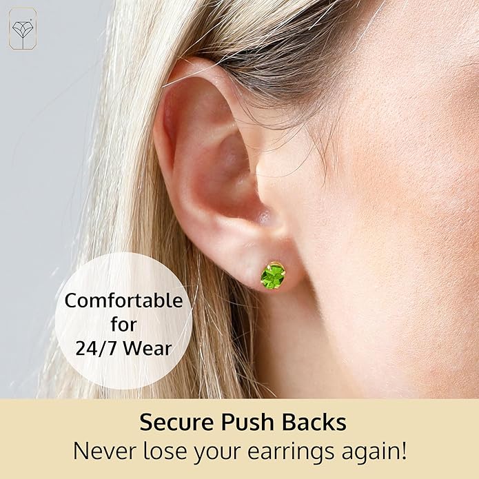 14k Gold Oval Stud Earrings for Women with Push Backs | 7x5mm Gemstone Birthstone Earrings | Real 14 Karat Gold Earrings Studs | Hypoallergenic Gemstone Stud Earrings for Women by MAX + STONE
