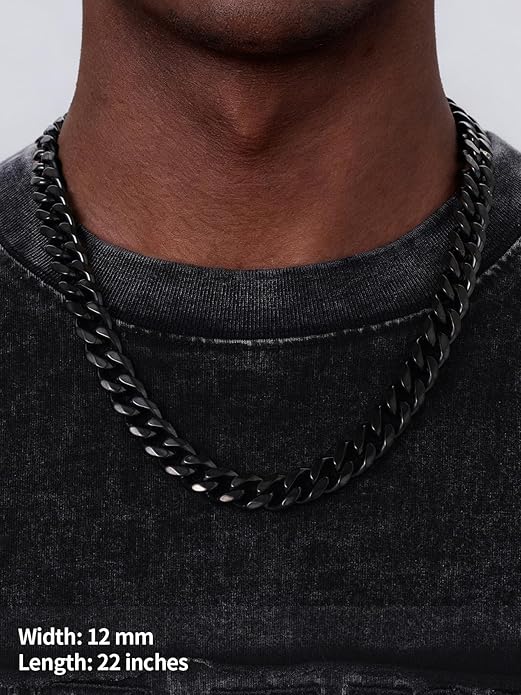 U7 Cuban Link Chain Necklace for Men, Stainless Steel/Black/Gold Mens Necklaces, Chunky Curb Chain Necklace in 6/9/12mm Width 18-30 Inches, Thick Choker Jewelry with Box Packed