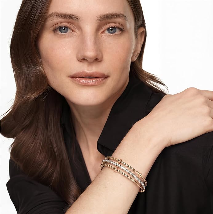 Musishiyu Gold Bracelets for Women Stacking Bangle - 18K Mixed Metal Tri-Color Rolling Interlocking Bands, Cubic Zirconia Fidget Anxiety Jewelry, Valentine's Galentine's Day Gifts (Love, Loyalty, Friendship)