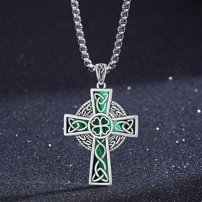 Midir&Etain Celtic Cross Necklace 925 Sterling Silver Cross Pendant Necklace Celtic Viking Irish Jewelry Religious Protective Gift for Men Women