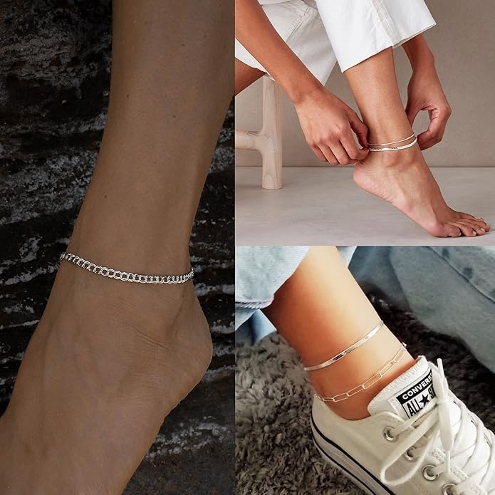 Gold/Silver Plated Anklet Bracelets for Women Waterproof Plus Size Cuban Link Chain Ankle Bracelet for Large Ankle 9-12inch