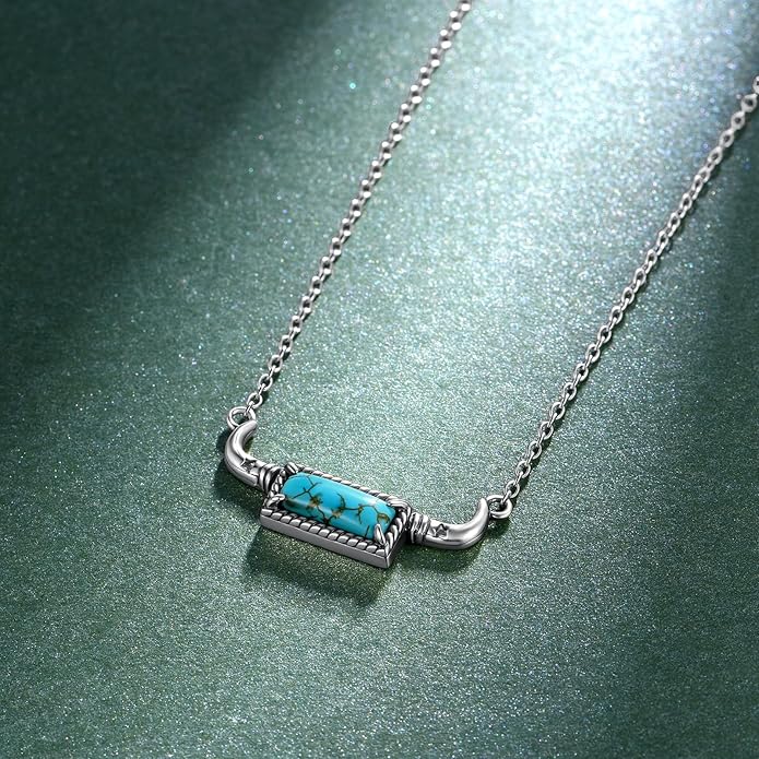 Vintage Genuine Natural Real Turquoise Necklace 925 Sterling Silver Western Turquoise Necklaces Country Jewelry Gift Accessories Stuff Things for The Modern Cowgirl