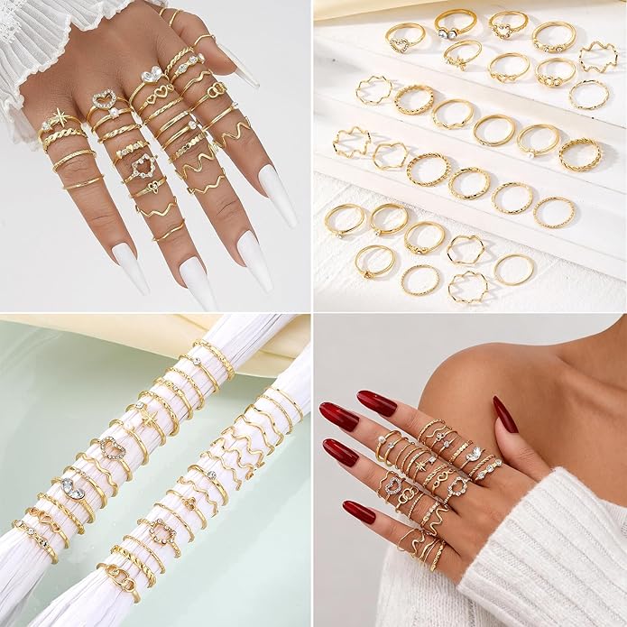 CHICUTIE Gold Knuckle Rings Set For Women Stackable Joint Finger Midi Rings Dainty Cubic Crystal Zirconia Simple Hollow Twist Cute Rings Pack Jewelry Gift