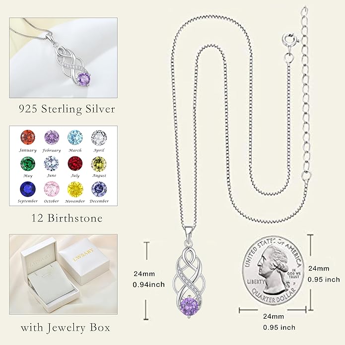Infinity Celtic Knot Necklace 925 Sterling Silver Irish Pendant Birthstone Jewelry for Women