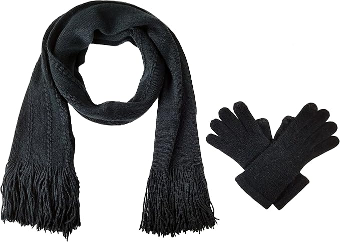 BRUCERIVER Women's Ultra Soft Knit Scarf & Glove Set Touchscreen Function Cable Design