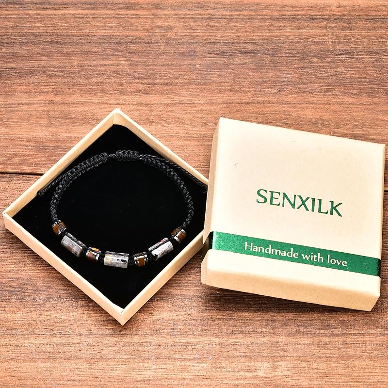 Natural Yooperlite and Tiger Eye Stone Beaded Wrap Bracelet for Men, Black