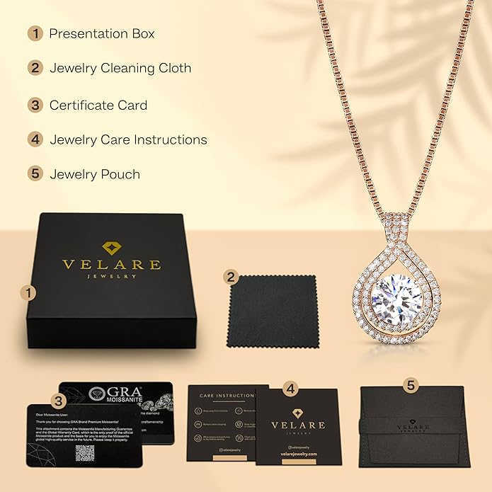 Platinum Plated Certified Moissanite Necklace for Women Gift for Her