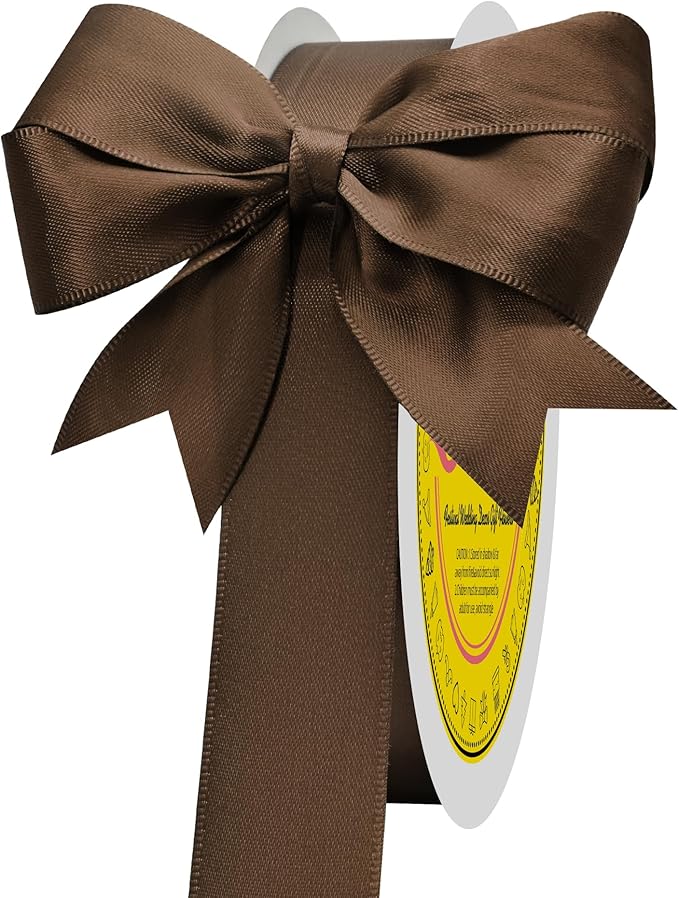 LEEQE Brown Double Face Satin Ribbon 1 inch X 50 Yards Spool Bright Colors Very Suitable for Weddings Gift Package Wrapping Dancer Wand Sewing Party Hair Bow Invitation Decorations and More