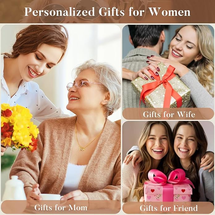 MONOOC Christmas Gifts for Women Girls - 14K-Gold-Plated Dainty Paperclip Heart Initial Necklace Birthstone Necklace Jewelry Birthday Gifts for Women Her Mom Friend Wife Sister