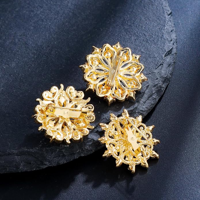 Assorted Small Size Crystal Rhinestone Flower Brooch Pins Set for Crafts Embellishment, Wedding Bouquet Brooches for Women Fashion