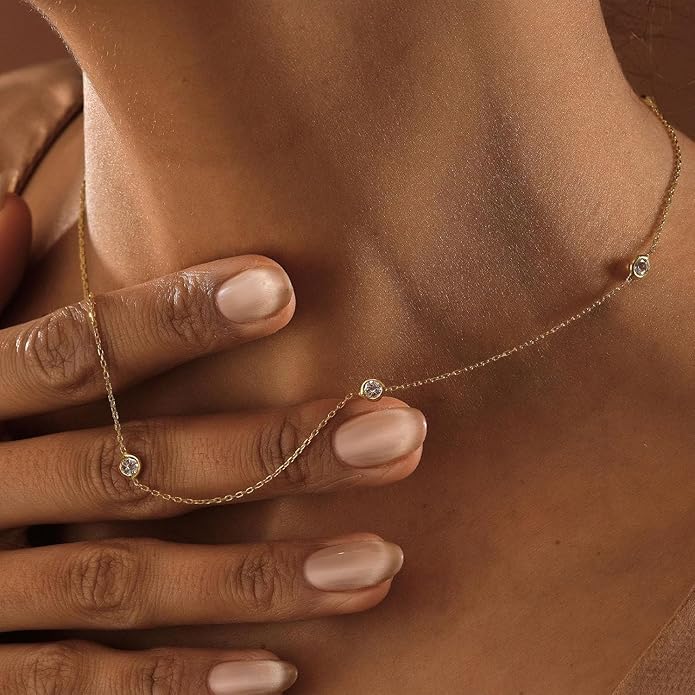 Dainty Necklaces for Women Cute Station Choker Necklace Cubic Zirconia Simulated Diamond Necklace Simple Layering CZ Necklace Trendy Jewelry Gifts