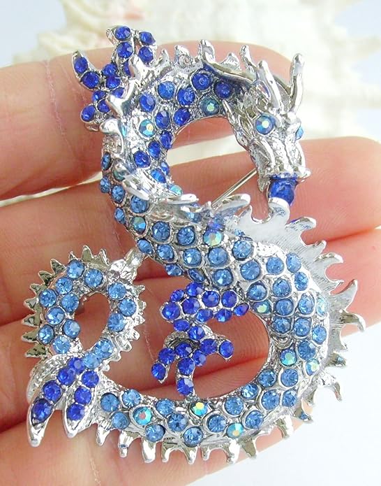Art Style 2.36" Dragon Brooch Pin Pendant Austrian Crystal BZ2980