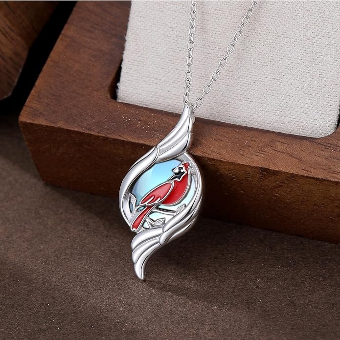 Dove/Hummingbird/Red Cardinal Necklace 925 Sterling Silver Turquoise/Opal/MoonStone/Malachite Bird Necklace Dove Pendant Jewelry for Women Men