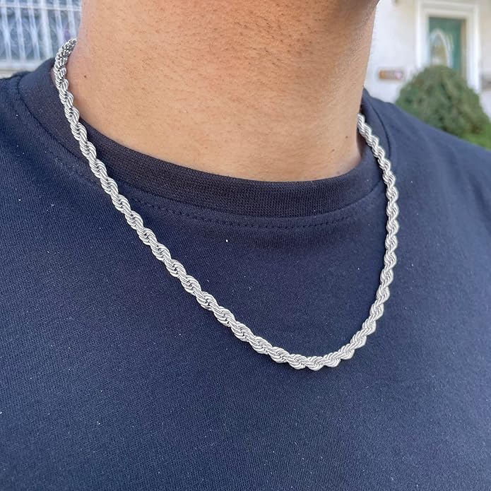 BRIJEWNES 925 Sterling Silver Clasp 2/2.5/3/4/5mm Silver Chain for Men Mens Necklace Rope Chain Necklace Diamond Cut Silver Mens Chain Necklace 16 18 20 22 24 26 28 30 Inches