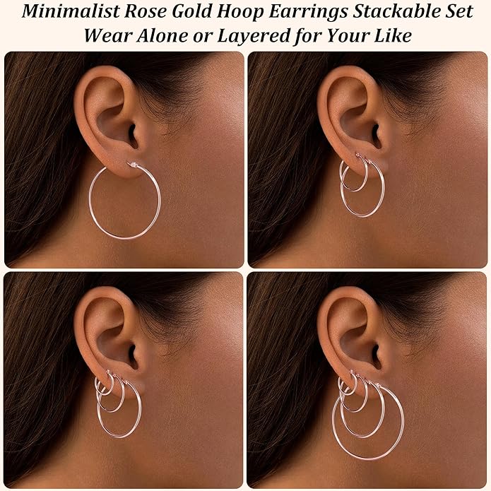 Gold Hoop Earrings Set for Women,14k Gold Plated Gold Hoops with Sterling Silver Post Hypoallergenic Thin Hoop Gold Earrings for Girls Trendy Jewelry Gifts