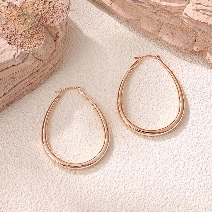 Gacimy Chunky Hoop Earrings for Women, 14K Gold Plated Oval Hoop Earrings with 925 Sterling Silver Post
