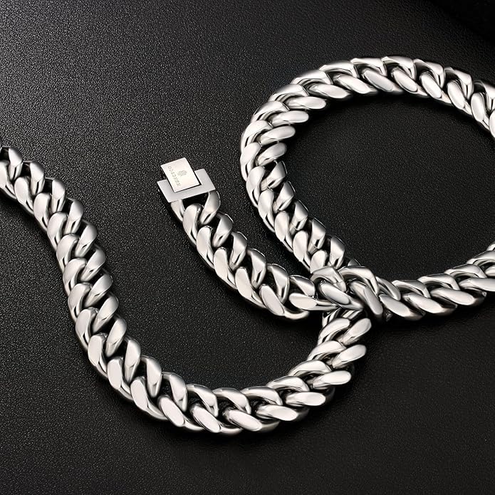 KRKC&CO Cuban Link Chain for Men 8/10/12/14mm, Brithday Gift for Men, 18k Gold Miami Necklace, Durable, Anti-Allergies Hip Hop Jewelry for Mens