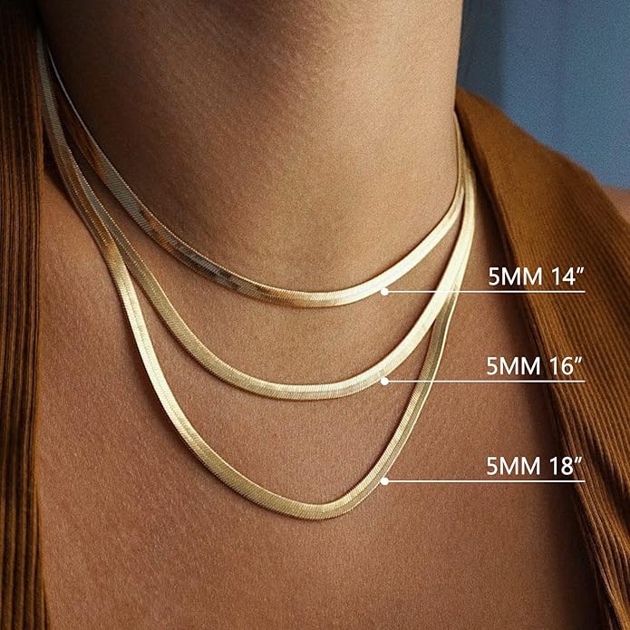 DEARMAY 14K Gold Plated Necklaces for Women, Dainty Gold Herringbone Choker Necklace Thin Layered Snake Chain Jewelry for Gifts