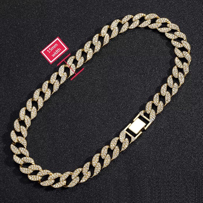EMESLY Miami Cuban Link Chain 14K Gold Plated Necklace (16, 18, 20, 22, 24, 30 Inches Length); Hip Hop Bracelet (8" Length) for Men & Women; Perfect Iced Out Bling Jewelry Gift