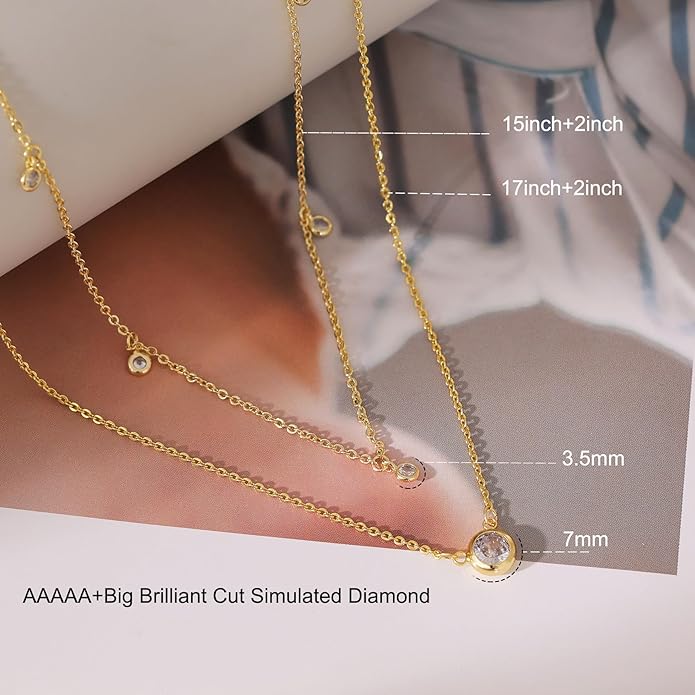 Layered Necklaces for Women,Dainty 14k Gold Plated Choker Necklace Stack Trendy Simple Diamond Pendant Necklace Set for Women Non Tarnish Cute Layering Cubic Zirconia Necklace Fashion Waterproof Jewelry for Women