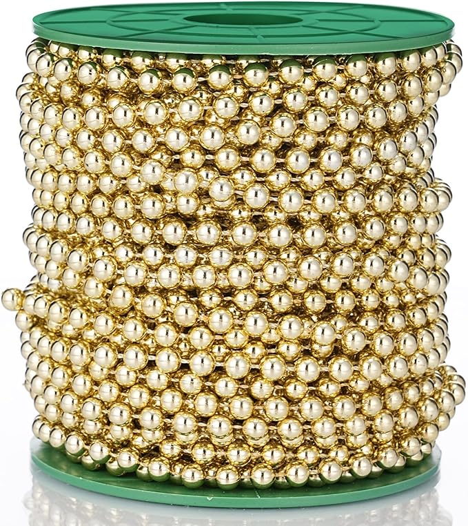 Fbshicung 5mm Faux Pearl Beads Garland Pearl Bead Roll Strand for Wedding Party Christmas Tree Decorations, 99 Feet Roll (Gold)