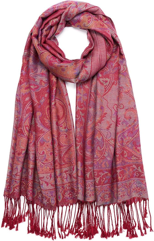 QIUTIMIY Paisley Pashmina Shawl Wrap Women Reversible Vintage Jacquard Pashmina Rave Scarf with Fringe for Evening, Wedding