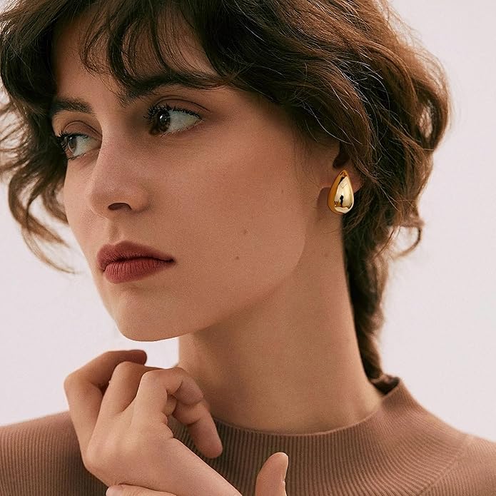 Gacimy Teardrop Earrings Dupes for Women 14K Gold Plated, Chunky Drop Earrings for Women with 925 Sterling Silver Post