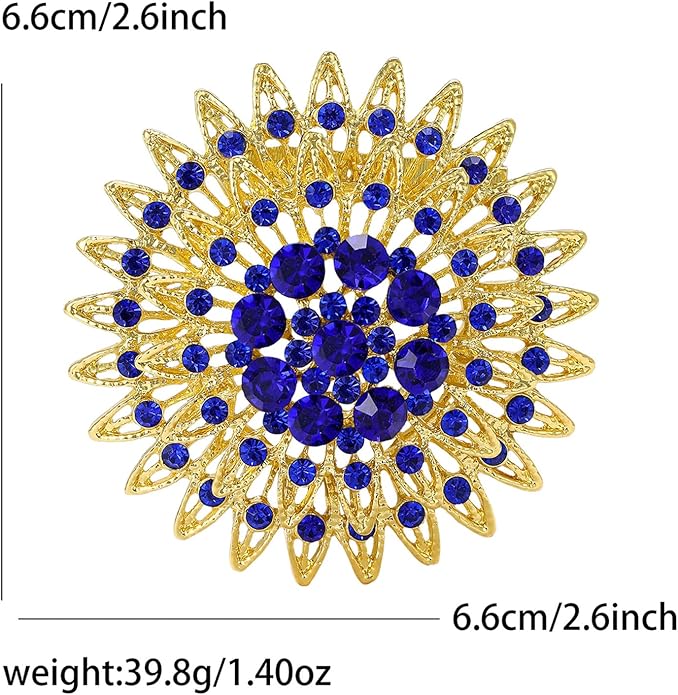 Vintage Rhinestone Round Flower Brooch Pin for Women,Sparkling Floral Lapel Pins Fashion Crystal Cluster Brooches Elegant Dress Accessories Christmas Wedding Jewelry