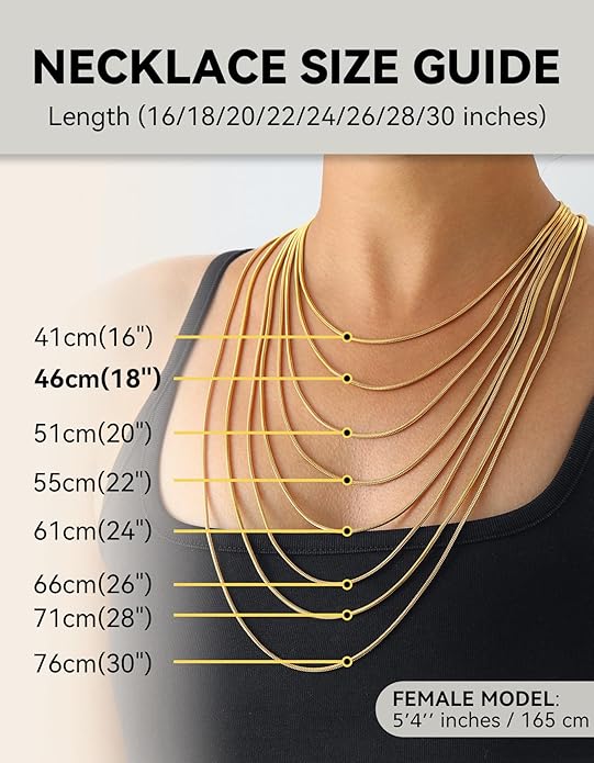 ChainsHouse Snake Chain Necklace for Women 1.2mm, 18-30" Adjustable with 5cm Extender for Pendants Lockets, Rose Gold/Stainless Steel/Black/14K Gold Hypoallergenic Dainty Jewelry Gift