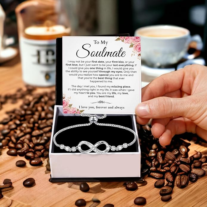To My Soulmate Bracelet, Soulmate Bracelet For Women, Soulmate's Jewelry Gift From Boyfriend Husband Friend With Message Card And Box Meaning, Valentine Gifts For Her, Birthday Christmas Gifts