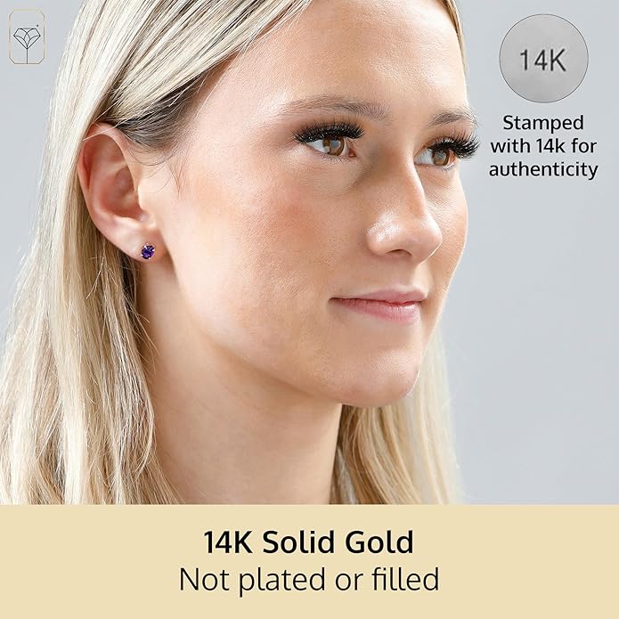 14k Gold Oval Stud Earrings for Women with Push Backs | 7x5mm Gemstone Birthstone Earrings | Real 14 Karat Gold Earrings Studs | Hypoallergenic Gemstone Stud Earrings for Women by MAX + STONE