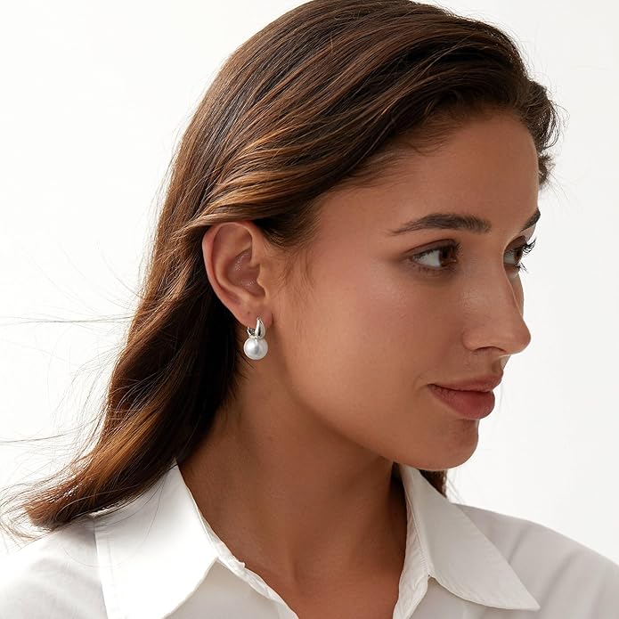 CHESKY Pearl Earrings for Women, Dainty 14K Gold Plated/Silver Plated Drop Quality Handpicked AAA+ Freshwater Cultured Round Pearls Dangle Earrings Wedding Jewelry for Women Gifts