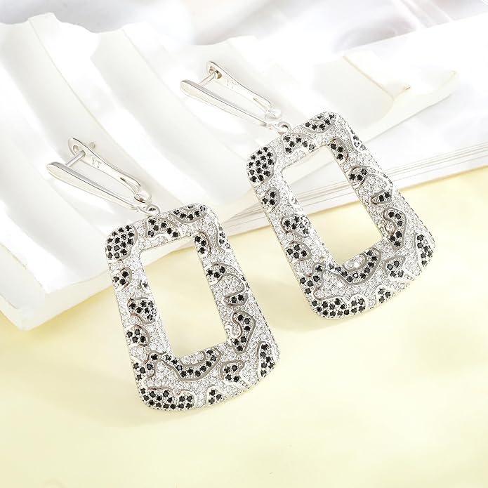 Rose Gold Hoop Earrings for Women, 925 Silver-Plated Thickened Hypoallergenic Earrings, CZ Black Gemstone-Inlaid Earrings - Women's Fashion Jewelry