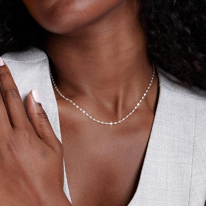 925 Sterling Silver Chain Necklace Link Chain Necklace for Women Simple Dainty 16K Gold Plated Necklace for Women Minimalist Waterproof Silver Necklace Trendy Jewelry Gifts
