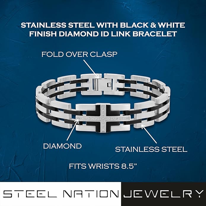 Men’s 8.5” Stainless Steel ID Link Bracelet - Luxe Contrast