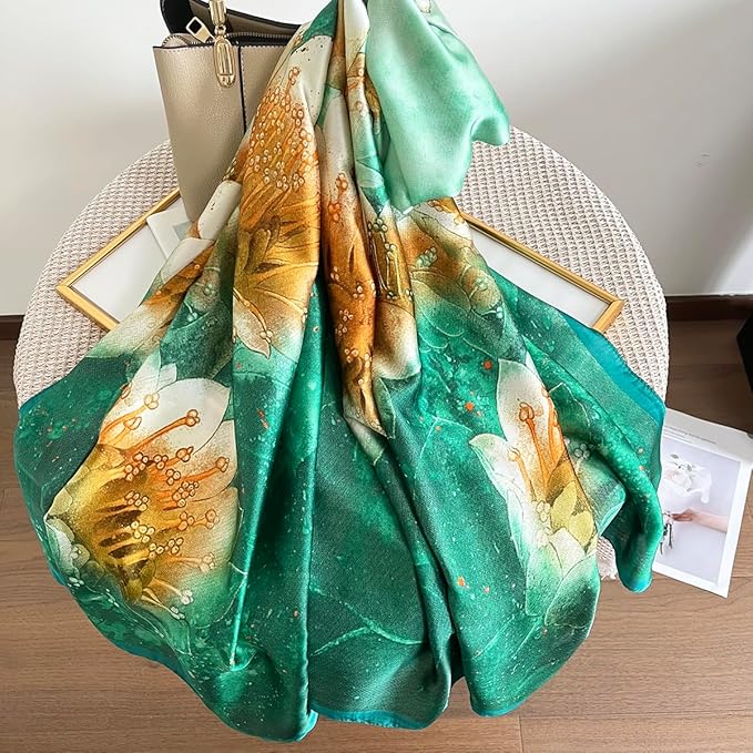 Long Silk Like Scarf Lightweight Satin Scarves Large Sunscreen Shawl Wrap for Women