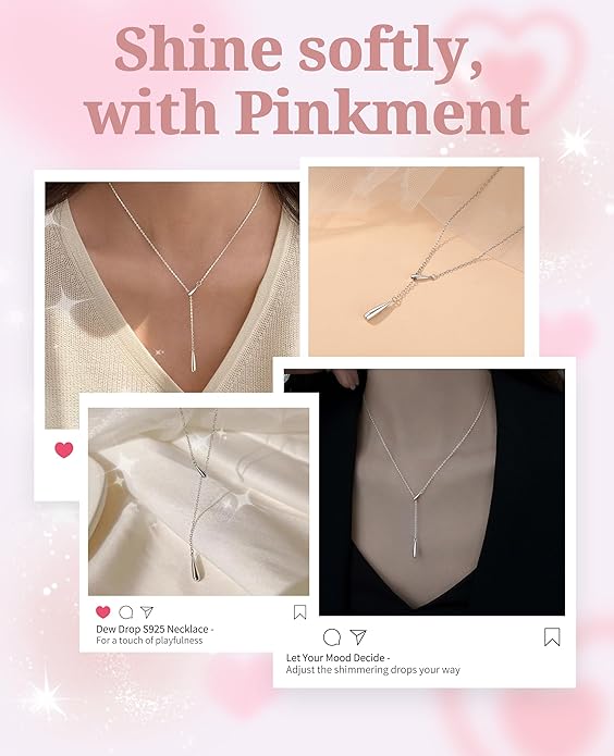 Dew-drop Lariat Y-Shaped Silver Necklace for Women, 925 Sterling Silver, Non Tarnish, Trendy, Simple Drop Dangle Charm Chain Jewelry Gift for Women