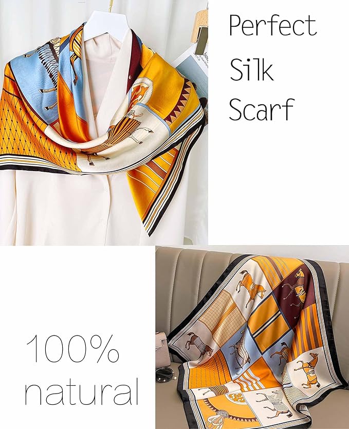 kcctoo 27.5" Mulberry Silk Feeling Head Scarf Women's Fashion Square Neck Satin Scarfs for Bag Hair Scarves Gift