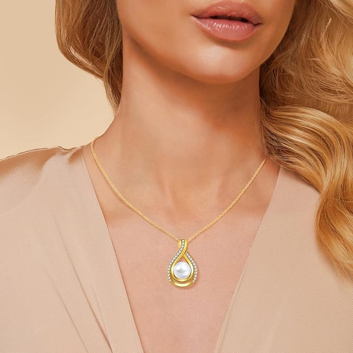 Infinity White Black Pearl Necklace and Earrings Set for Women Gifts for Mom Birthday Mothers Day AAA+ Handpicked Pearl 14K Gold/White Gold Plated Adjustable Jewelry
