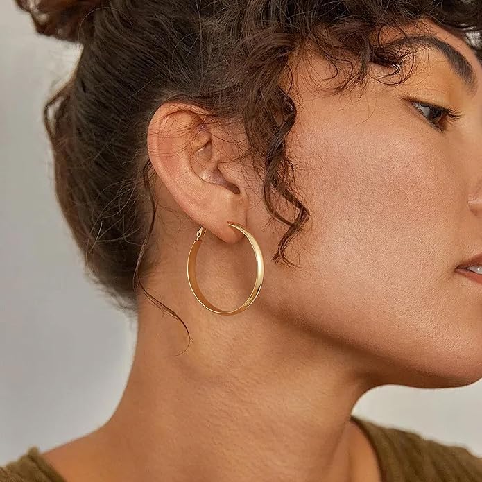 Gacimy 14K Gold Plated Hoop Earrings for Women, 14k Real Gold Plated with 925 Sterling Silver Post, Hypoallergenic Lightweight Thick Hoops Earrings for Women Trendy