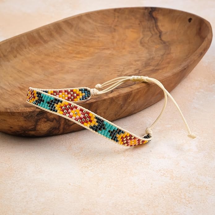 Handmade Beaded Bracelet – Adjustable Boho Friendship Wristband – Tribal Artisan Style in Red, White, and Multicolor Designs – 3 Unique Patterns