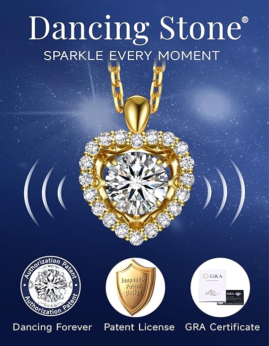MomentWish Dancing Heart Necklace for Women, 0.5/1 Carat Dancing Moissanite Necklace for Her 925 Sterling Silver Pendant Anniversary Birthday Christmas Gift for Wife Mom Girlfriend