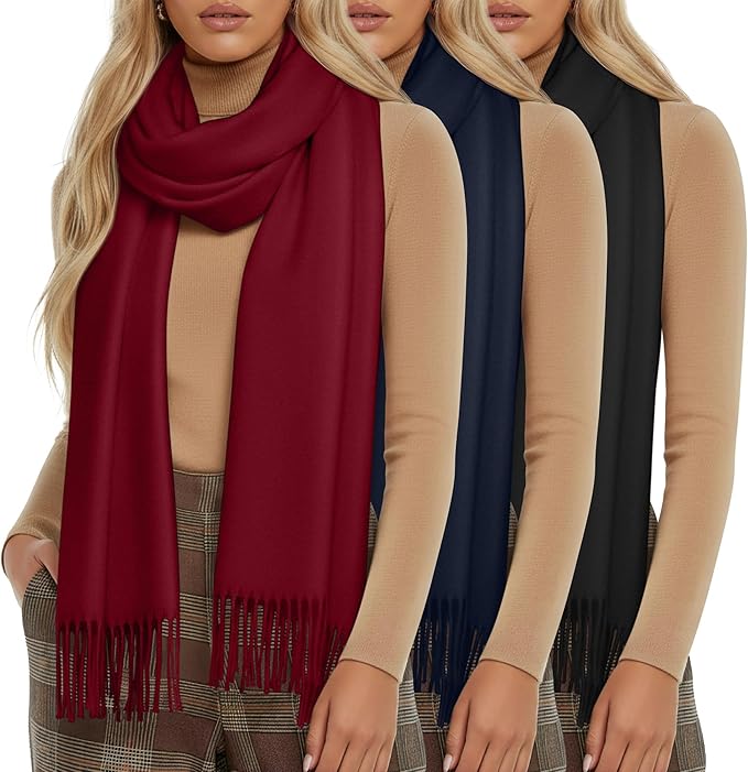 Oakgarden 3 Pack Winter Scarf for Women Pashmina Scarves Shawl Wraps Bridesmaid Gifts for Evening Dresses